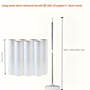 TEMU 1세트 구성품: 텔레스코픽 롱핸들 먼지 브러시 1개, 종이롤 3개, 먼지 커버 1개. 텔레스코픽 롱핸들 롤러 스티키 브러시, 넓어진 롤러 브러시, 먼지 브러시, 각도가 있는 떼어내는 디자인의 스티키 먼지 수집기가 포함되어 있으며 소파, 카펫, 침대 시트, 옷에서 애완동물 털, 먼지, 보풀을 줍습니다