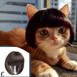 TEMU 귀여운 펫 3D 앞머리 가발 액세서리 - 360° 커버리지, 강아지와 고양이용 헤어, 우아한 스타일, 반려동물 미용, 재미있는 디자인, 안전 착용형