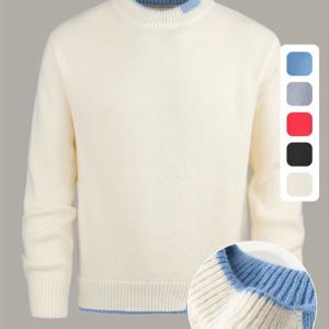 TEMU [Starry OBM] 투피스 스웨터 남성용 가을/겨울 신상 컬러 매칭 따뜻하고 활용도 높은 니트 라운드넥 풀오버 스웨터 커플 같은 스타일 레드 베이스 셔츠