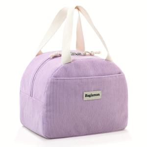 TEMU 남녀 공용 비식품 접촉 코듀로이 단열 도시락 가방, 여성용 패셔너블하고 실용적인 가방, 재사용 가능한 도시락 상자 (근무 시 적합), 성인용 누출 방지 가방 및 여행 가방, 이중 손잡이가 있는 귀여운 도시락 가방