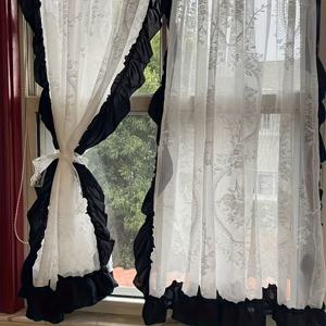 TEMU 1개 프렌치 스타일 빈티지 로코코 블랙 러플 레이스 커튼, 침실, 거실, 주방용 고급 쉬어 커튼, 거실, 침실, 홈 데코에 적합, 사계절 사용 가능