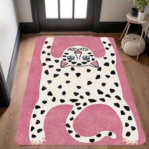 TEMU 유럽풍 디자인의 직사각형 가을 플란넬 러그입니다. 핑크색 배경에 만화 모티프가 돋보입니다. 부드럽고 미끄럼 방지 기능이 있는 이 매트는 현관, 주방, 세탁실 및 사무실에 이상적이며 세탁기 사용이 가능합니다.