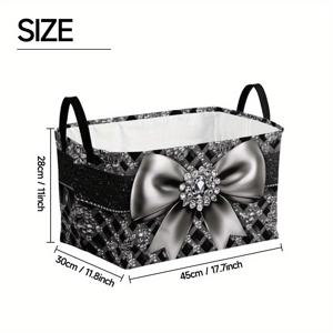 TEMU 1개 대형 럭셔리 스토리지 바구니 - 블랙 & 화이트 레이스 패턴, 접이식 정사각형 오거나이저, 공간 절약 디자인 거실/침실/옷장용 - 담요·쥬얼을 위한 우아한 홈 데코, 내구성 폴리에스터 소재, 튼튼한 금속 프레임