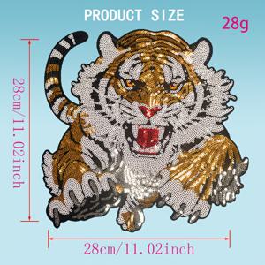 TEMU 창의적인 호랑이 모양 스팽글 자수 패치 1개, 뛰어오르며 포효하는 호랑이의 역동적인 자세가 생생하고 실감나며, 다리미로 부착 가능, 가방, 코트, 누빔 코트 및 기타 의류 장식용으로 적합하며 강한 움직임의 느낌을 줍니다