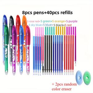 TEMU 26/38/50개/세트 지워지는 젤 펜 세트 (지우개 포함), 교체 가능한 펜심 0.5mm 8색, 워셔블 핸들, 매직 리필, 페인팅, 필기, 문구, 사무용품