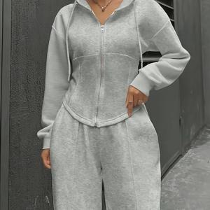 TEMU 여성용 스타일리시 후드 가디건과 핏 좋은 캐주얼 의상으로 구성된 새로운 가을/겨울 투피스 세트