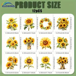 TEMU 12개 리얼리스틱 수채화 아이언온 전사지 - 티셔츠, 청바지, 마스크, 패브릭용, 열프레스 필요 없는 DIY 비닐 데칼, 세탁 가능한 플라스티솔 꽃 스티커, 쉬운 적용, 생생한 플로럴 디자인