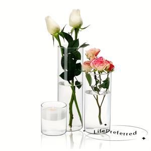 TEMU 고실리카 붕소 투명유리 원통형 캔들 홀더 3개, 투명유리 원통형 꽃병, 고투명도 유리 꽃병, 꽃병 세트, 유리 허리케인 캔들 홀더, 기둥형 플로팅 캔들 홀더, 허리케인 웨딩 홈 데코, 촛농가 저녁 식사 장식, 레스토랑 및 사무실용, 웨딩 센터피스, 디너 파티, 여름 파티 장식, 촛농가 저녁 식사 소품, 화이트 발렌타인데이, 페스티벌