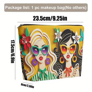 TEMU 메이크업 가방 1개, 종이 컷아웃 아트 포트레이트 린넨 화장품 가방, 접이식 & 휴대용 세면도구 가방 남녀 공용, 지퍼 잠금, 여행용 보관/데일리, 친구 선물, 크리스마스, 생일, 졸업, 휴일