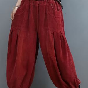 TEMU 여성 빈티지 코듀로이 레드 와이드 레그 팬츠 니안 니안 1