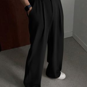 TEMU 남성용 캐주얼 레그 와이드 레그 정장 바지, 봄, 여름, 가을용 라이트 비즈니스 스타일, 뒷주머니, 야외 활동용 긴 바지