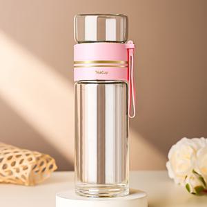 TEMU KEMORELA 1개 520ml 휴대용 유리 티 인퓨저, 이중벽 붕규산 유리 티 머그 (스테인리스 스틸 스트레이너 포함), 잎사귀 허브 티 및 티백에 적합, 편리한 여행용 티 머그, 사무실, 서재 및 여행에 적합