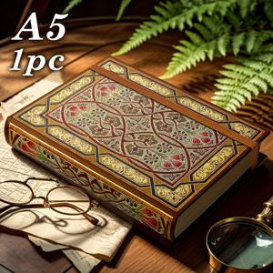 TEMU 1개 A5 160gsm 두꺼운 하드커버 빈티지 플로럴 수채화 스케치북, 골드 포일 레이저 액센트 스파인, 100페이지 휴대용 아트 저널 - 드로잉, 캘리그라피, 불렛 저널링용 - , 학생, 여행에 이상적 (럭셔리 선물)