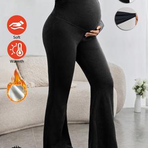 TEMU 두꺼운 가을/겨울용 임산부 캐주얼 바지, 따뜻하고 편안한 임산부 플레어 바지, 데일리룩에 적합한 허리 위쪽 지지력 있는 복부 지지 바지