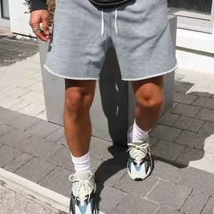 TEMU 남성용 디스트레스드 헤მ 술 장식 루즈핏 통기성 캐주얼 반바지, 신축성 있는 허리밴드 포함 - 헬스장, 해변, 달리기, 훈련에 적합한 경량 니트 수영/샌드 반바지 - 여름 아웃도어 의류, 파티 및 선물용으로 이상적 (남성 캐주얼웨어)|짐웨어