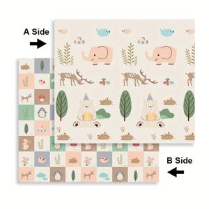 TEMU 배송, 접이식 아기 발 달리기 매트, XPE 소재, 양면 프린트 폼 매트, 휴대용 실내/외 활동 매트, 미끄럼 방지 표면, 침실 및 거실에 적합