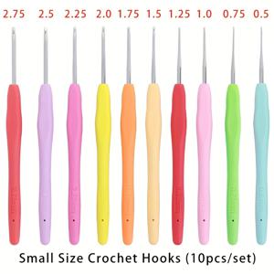 TEMU 소형 크로셰 hooks 10개, 레이스 코바늘 0.5mm-2.75mm, 자수실 뜨개질 직조 도구, DIY 레이스 실 코바늘