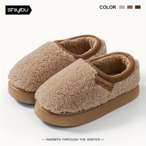 TEMU 새로운 겨울 여성용 슬리퍼, 부드러운 밑창, 두꺼운 플랫폼, 플러시 안감, 가정용, 보온, 외출용, 키높이, 미끄럼 방지, 앞코가 막힌, 커플용 실내화, 여성 신발