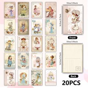 TEMU 20팩 (4x6인치 / 4x6 카드) 빈티지 귀여운 소녀 테마 수제 메시지 카드 - 스크랩북, 저널링, 초대장, 감사 카드용 개인화 가능한 이름/번호 라벨링 - 사랑스러운 만화 빈칸 카드