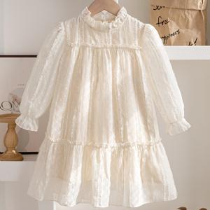 TEMU 벨 소매와 러플 스탠드 칼라가 있는 공주 드레스 - 여행, 결혼식, 파티에 적합한 루즈핏 무릎 길이 드레스 - 봄/가을 우아함 (세탁기 사용 가능)