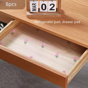 TEMU 4개/8개 세탁 가능 냉장고 라이너 - 미끄럼 방지 내구성 EVA 냉장고 선반 보호 매트, 오리지널 튤립 패턴, 미끄럼 방지 및 스크래치 방지, 냉동고, 캐비닛, 서랍 라이너, 유리 선반, 냉장고 매트용