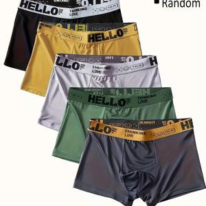 TEMU 랜덤 4개입 남성용 헬로 드로즈, 남성용 사각 팬티, 부드럽고 편안함, 헬로 레터 프린트 허리 밴드, 클래식 스타일, 또는 레저 스포츠로 외출하기에 매우 적합