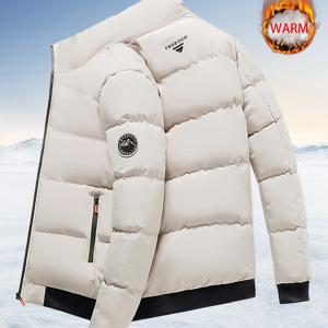 TEMU Pearson OBM 남성용 두꺼운 겨울 코트 - 따뜻하고 방풍 스탠드 칼라 재킷, 추운 날씨에 적합한 폴리에스터 충전재, 야외 활동 - 십 대 및 성인에게 이상적, 시즌 레이어링, 캐주얼 아우터, 편안하고 따뜻함, 클래식 코트