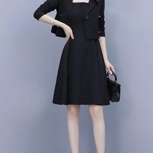 TEMU 여성 봄가을 원피스 정장 세트 긴팔 나시 솔리드 버튼 슬림핏 심플 코트 통근 SLIM GIRL 슬림소녀