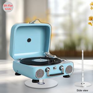 TEMU 2D 평면, 2D 회전 아크릴 턴테이블 레코드 플레이어 ( & 사이드 스피커 포함) - 라이트 블루 바이닐, 홈 데코용, 무료 작동, 현대적인 디자인, 거실, 침실, 주방에 적합, 할로윈/부활절/하누카 선물용, 2D 평면