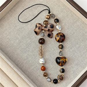 TEMU 프린트 보우 비즈 폰 스트랩, 패셔너블 숏 손목 액세서리 디자인, 여성을 위한 멀티펑셔널 빈티지 펜던트, 안티로스 폰 케이스 랜야드 실용 액세서리