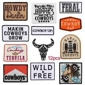 TEMU 12개 세트 창의적인 조합 세트 자수 패치 서부 스타일 옷 신발 모자 가방 다림질 또는 재봉 DIY 장식 자수 패치 스티커