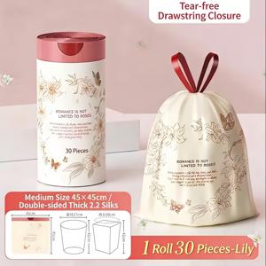 TEMU 이쑤시개 방지 드로스트링 쓰레기 봉투, 가정용 특대형 휴대용 릴리 향 주방 거실 욕실 특별 플라스틱 쓰레기 봉투 50개입(1롤) 30개입(1롤)
