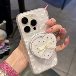 TEMU 진주 리본 매듭 하트 모양 마그네틱 휴대폰 거치대 (휴대폰 케이스 미포함)