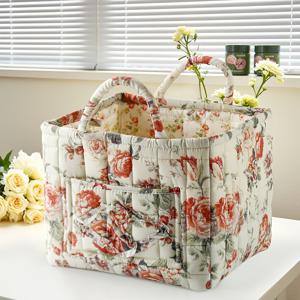 TEMU 모던 패브릭 스토리지 바스켓 - 대용량 멀티펑셔널 플로럴 홈 스토리지 바스켓, 러스틱 스타일 홈 스토리지 바스켓, 의류 정리용 스토리지 바스켓
