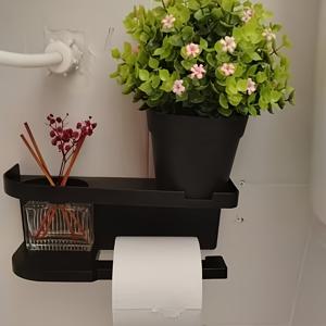 TEMU 모던 블랙 셀프 접착식 벽걸이 티슈 홀더 & 향수 정리대 - 공간절약, 드릴 없는 설치, 욕실과 주방에 적합한 스타일리시 수납 선반