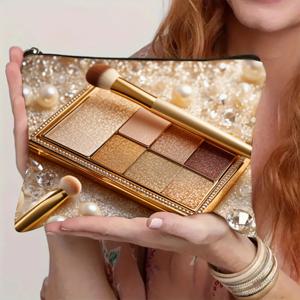 TEMU 고급스러운 골드 아이섀도우 팔레트 디자인의 2D 프린트 메이크업 가방. 내구성이 뛰어나고 가벼우며 다기능적이며, 데일리, 여행, 휴가, 학생, 피트니스 활동에 적합합니다. 여성에게 이상적인 선물이며, 다재다능하고 트렌디합니다.