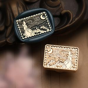 TEMU 반 고흐 - 별이 빛나는 밤 봉인 왁스 스탬프 헤드 1개, 분리 가능한 황동 봉인 왁스 스탬프 헤드, 분리 가능한 라커 봉인 구리 헤드, 초대장 봉인 황동 헤드 시그너처 DIY 공예 교체 휴일 선물