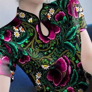 TEMU 여성용 새로운 빈티지 청상아리 셔츠, 플로럴 디자인, 봄/여름에 완벽, 핏되는 허리와 반팔