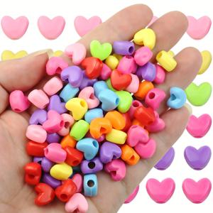 TEMU 9X11mm 하트 모양 루스 비즈 400개, 뚫린 플라스틱 혼합 색상 하트 스페이서, 수제 팔찌, 목걸이, 귀걸이, 장식품, 신발, 의류 및 공예 주얼리 추가에 적합