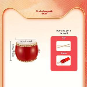 TEMU 흰색 스터드가 특징인 전통적인 레드 가죽 드럼 - 튼튼한 플라스틱 구조, 나무 막대와 스트랩 포함 - 초보자 및 팬에게 이상적, 라이브 쇼 필수품, 입문형 타악기, 드럼 장비