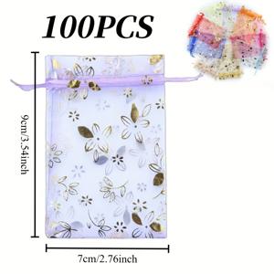 TEMU 그녀/남자를 위한 선물 세트, 혼합 복숭아꽃 디자인의 투명 거즈 봉투 100개 세트. 주얼리 선물, 파티 답례품, 발렌타인데이 및 크리스마스와 같은 특별한 날에 완벽합니다.