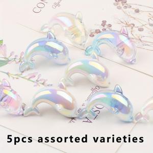 TEMU 36mm 그라데이션 컬러 돌고래 아크릴 펜던트 5개 세트, 생동감 넘치는 컬러풀 돌고래 레진 비즈 - DIY 액세서리, 목걸이 소품, 귀걸이용 카툰 참 - 바다와 동물 테마 비즈 & 비즈 세트, 기발하고 수집 가능한 공예용 소품