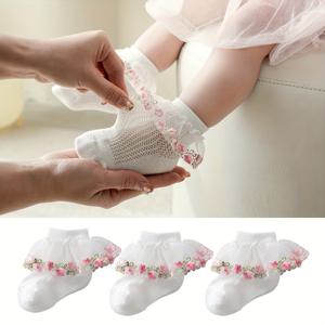 TEMU 3켤레 플로럴 자수 메쉬 러플 양말 공주 양말 레이스 양말 고급스러운 하이엔드