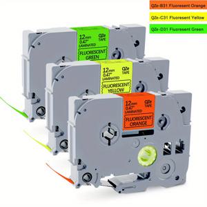 TEMU 3개 묶음 12mm 형광 TZe 테이프 | Brother P-touch 라벨 메이커 호환, B31/C31/D31 시리즈에 적합, PTD200 PTD210 PTH100용 라미네이팅 리필, IDREAMIT PET 재질