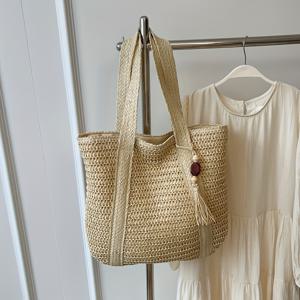 TEMU 여성용 우븐 할로우 태슬 펜던트 토트백, 통근에 적합한 넉넉한 공간, 겨드랑이 숄더백, 해변 휴가에 완벽, 데일리 외출을 위한 간편한 대형 가방 필수품