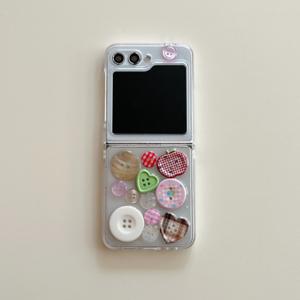 TEMU 휴대폰 케이스 - 고급 패션 투명 하단 도파민 버튼 폰 케이스, 삼성 아이폰 갤럭시 Z 플립 7 6 5 호환