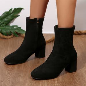 TEMU 프렌치 스타일 우아한 스퀘어토 청키힐 여성 앵클 부츠, 봄/가을 전시 카페 주말 외출 부츠, 스타일리시한 따뜻하고 편안한 캐주얼 여성 앵클 부츠, 여성 신발