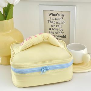 TEMU 세면도구 가방, 핸드헬드 메이크업 가방, 부드러운 지퍼 파우치, 마카롱 파스텔, 신선하고 달콤한, 대비되는 색상, 심플, 대용량 수납 가방, 가정 및 여행용, 데일리용 세면도구 가방, 범용 메이크업 가방