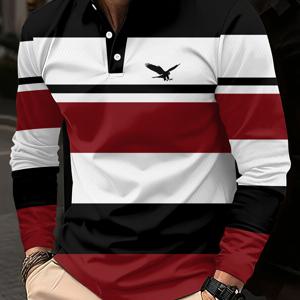 TEMU 남성용 3D 프린트 기하학적 셔츠 - 긴소매 캐주얼 및 세미 포멀, 레드/화이트/블랙/화이트/레드 색상, 버건디 칼라, 통기성 좋은 신축성 있는 원단, 세탁기 사용 가능, 봄 및 가을에 적합