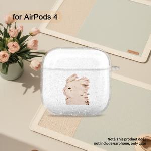 TEMU 패셔너블 하이엔드 투명 글리터 이어폰 보호 케이스 (이어폰 미포함), 만화 강아지 프린트 패턴 (공장 도매 가격) - 에어팟 3, 에어팟 4, 에어팟 1/2, 에어팟 프로, 에어팟 프로 2에 적합